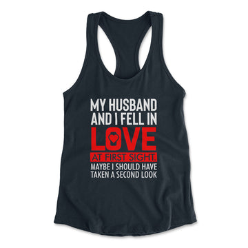 My Husband And I Fell In Love At First Sight Womens Racerback Tank in Midnight Navy color